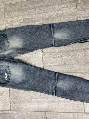MNML Medium Blue Skinny Jeans Men's 32 Ripped Ankle Zips 100 Cotton